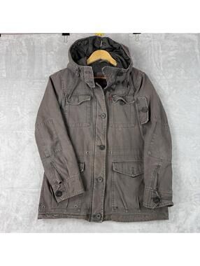 Levis Womens Field Jacket S Gray Hooded Military Utility Coat Vintage Disdressed